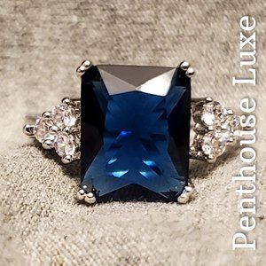 RESTOCKED!! Radiant Cut Blue Sapphire Silver Ring